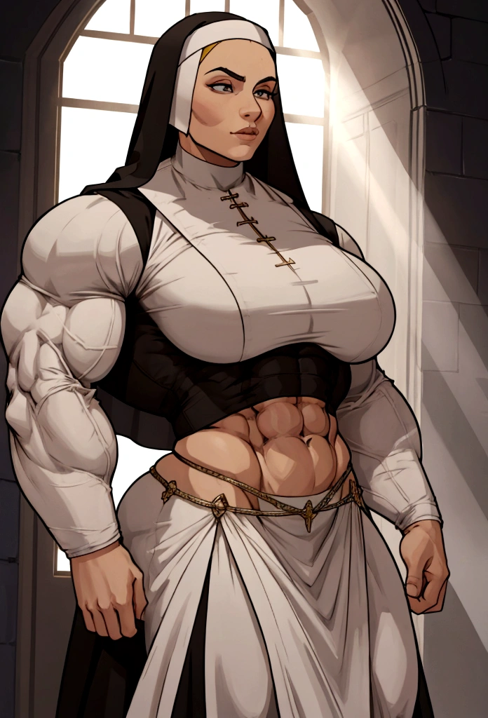 very huge muscle nun big pecs abs