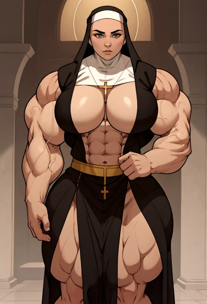 very huge muscle nun big pecs abs