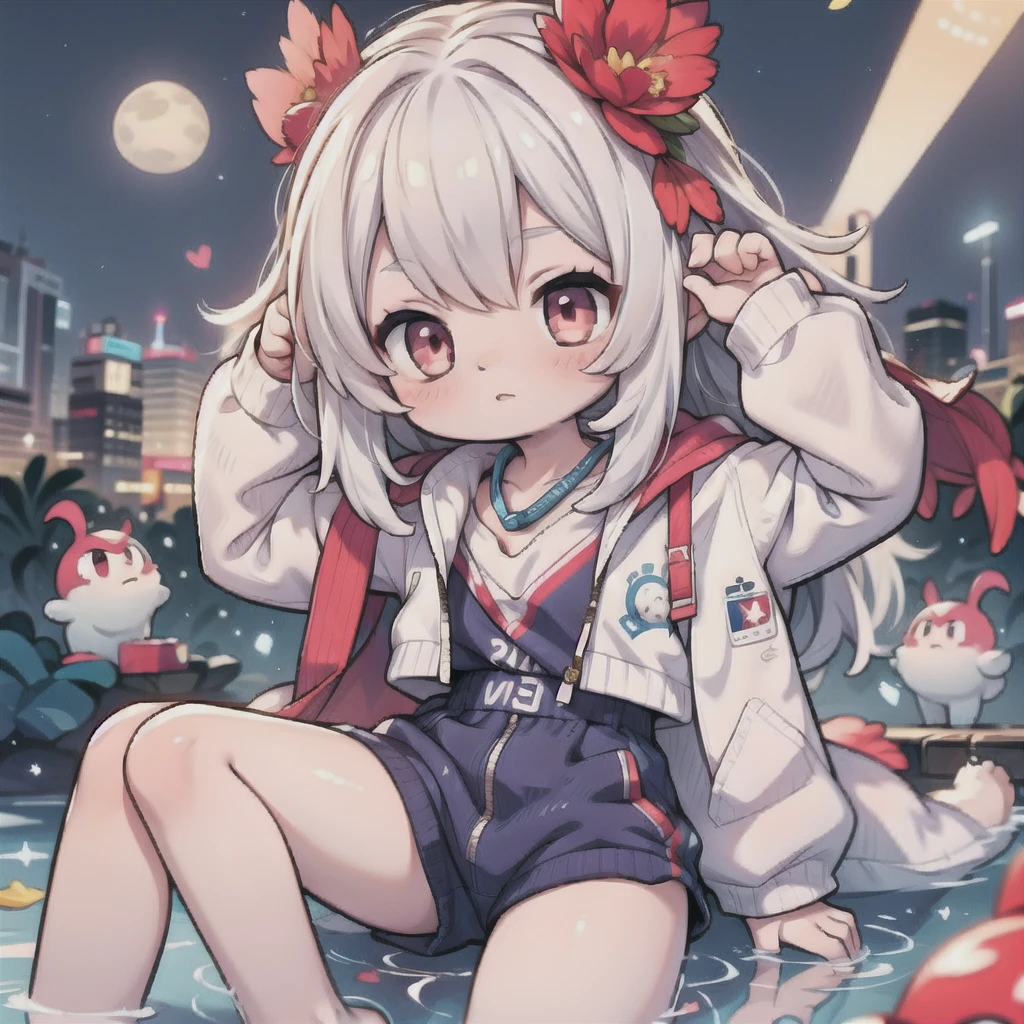 anime style, woman with red eyes, drunk, behind her several blue and red medicine capsules floating, dark image