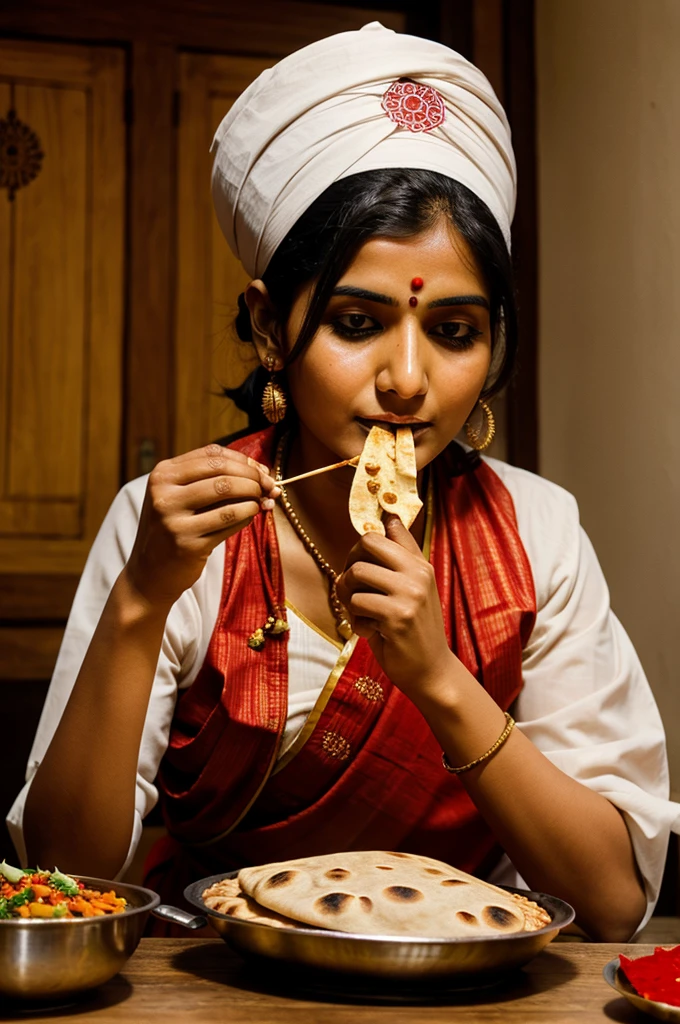 Indian pandit eating chapati