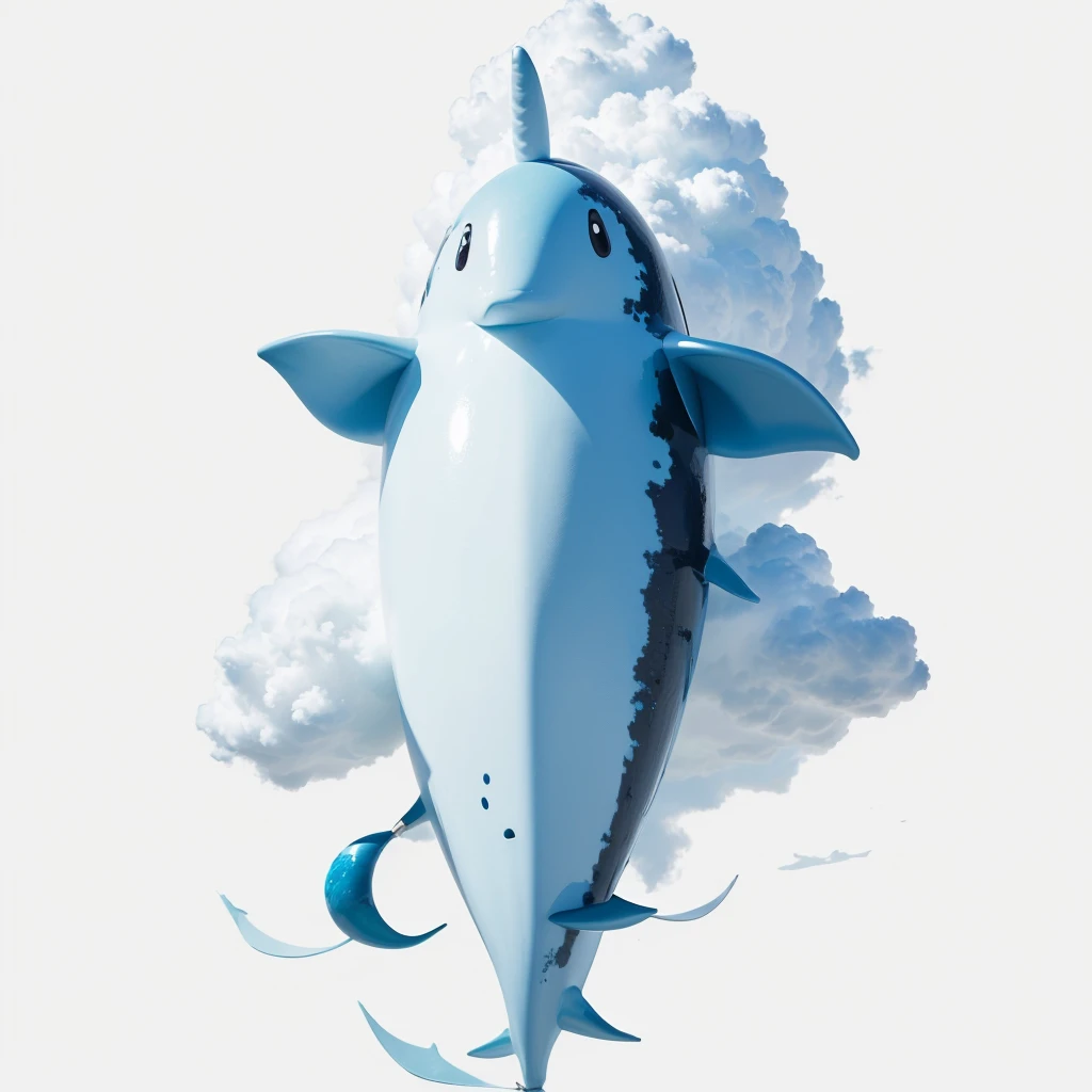 Big Animaly, narwhal mixed with clouds skins, Grassroots background, (white background simpleks)
