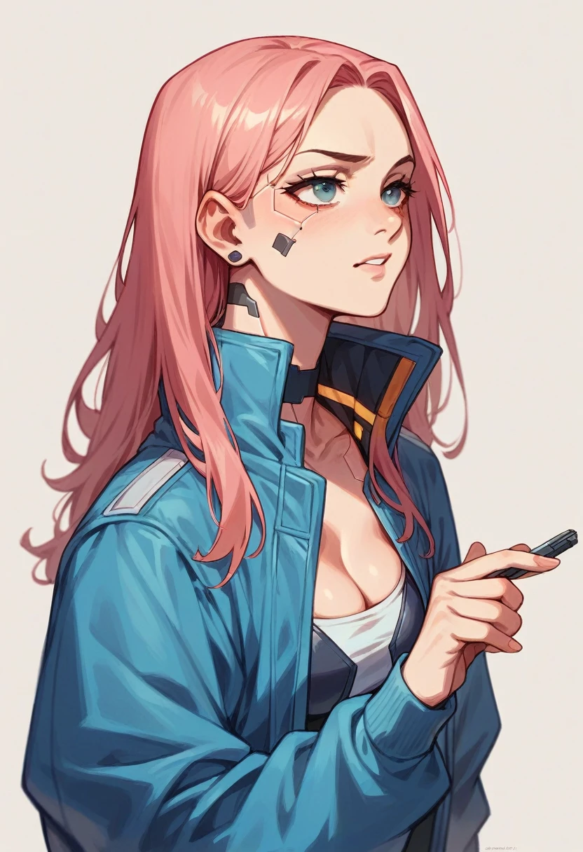 create a cyberpunk model with long hair and blue clothes