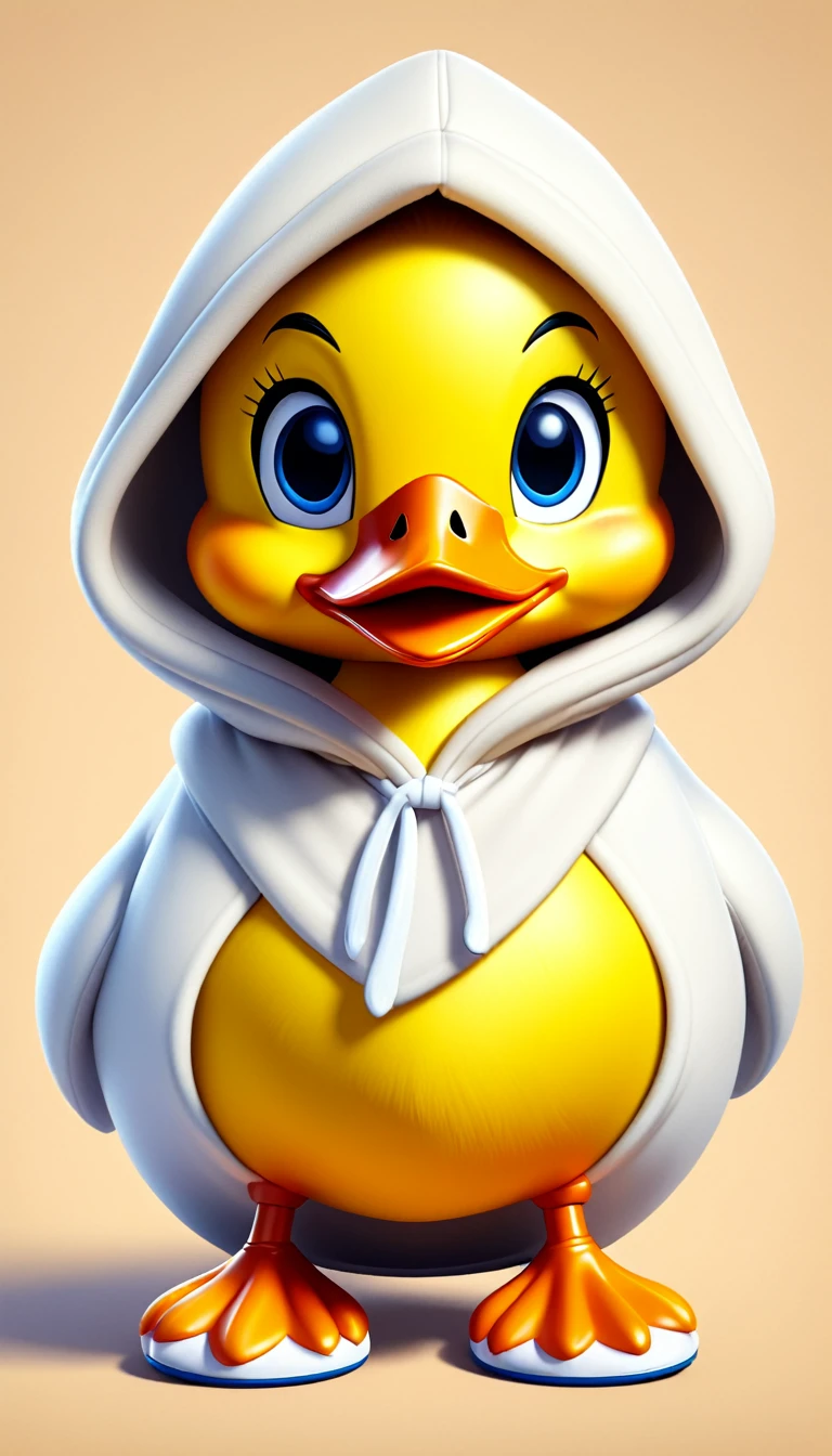 cartoon yellow duck, adorable digital painting, duckface, duck, cute goose, cartoon, looking at viewer, cute eyes, cute small shoes, hood