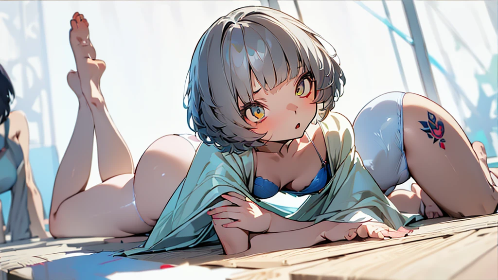 （Light clothing、、Full body photo、beautiful legacy makeup、short hair、Short Bob、Patsun、Digital tattoo、tattoo、Glare、Loose Hair Color、upon、small、胸がsmall))、One Girl、masterpiece、Japanese girl、Absurd、High resolution、Ultra-detailed、Depth of written boundary、masterpiece、Highly detailed CG、3D Photography、3D Background、Unity、8K、High Resolution、Highest quality、Shadowy、Sharp focus、Pale-skinned、Detailed eyes、Blurred Background、Dynamic Angle、Most amazing super feats exaggeration、Mouth closed、Look at the viewers、Super Clear、Curvaceous