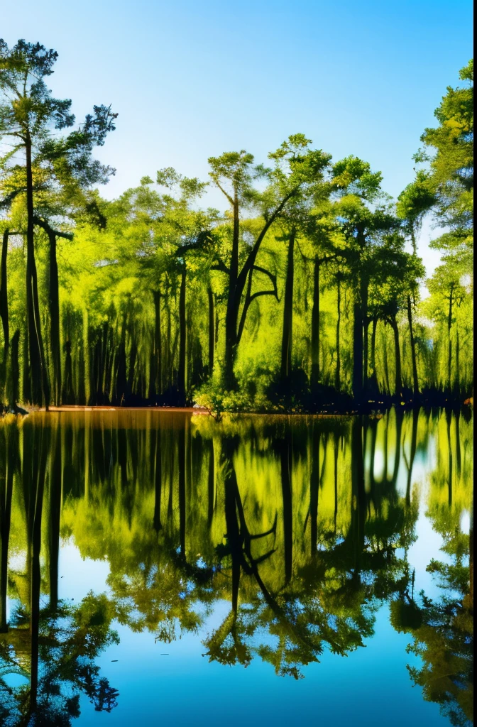 trees are growing in the water near a swamp with moss, spanish moss, louisiana swamps, scene from louisiana swamps, backwater bayou, tall cypress trees, colorful otherworldly trees, cypress trees, old trees, swamp forest, swamps, beautiful ancient trees, an old twisted tree, huge central tree, giant trees, by Neil Blevins, tangled trees
