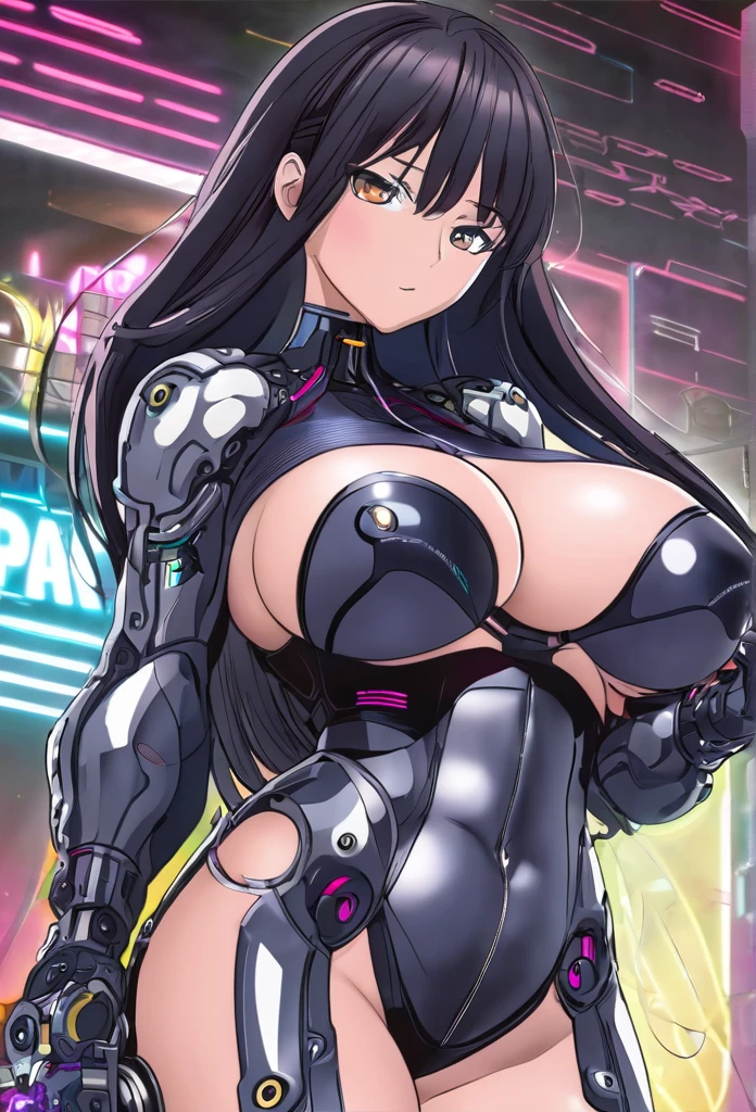 a cartoon of a woman with big breasts and large breasts, Oppai, cyberpunk oppai, Yuri Misaki, biomechanical Oppai, thick, [ conceptual artwork ]!!, I&#39;m going to make fanart too, Juri Han, de Street Fighter, must tear from the overlord, anime moe art style, impacto de ayaka genshin