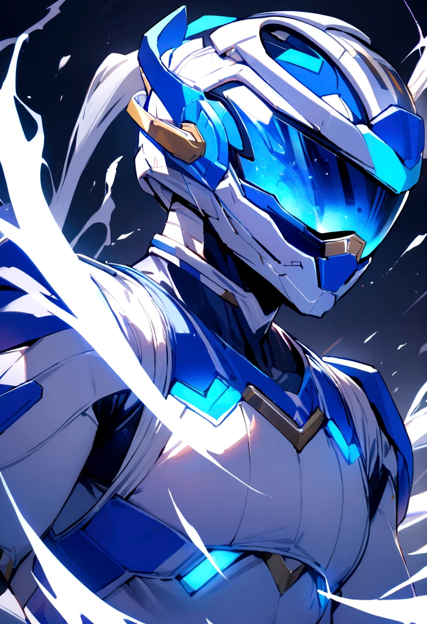 ((best quality)), ((masterpiece)), (detailed), 1man, blue power ranger suit based and designed around the moon, crescent visor, helmet on