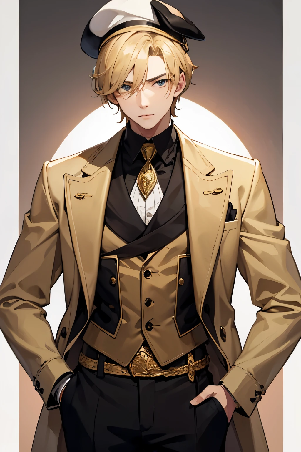 A modern-day young man with a blond hat of average physical height