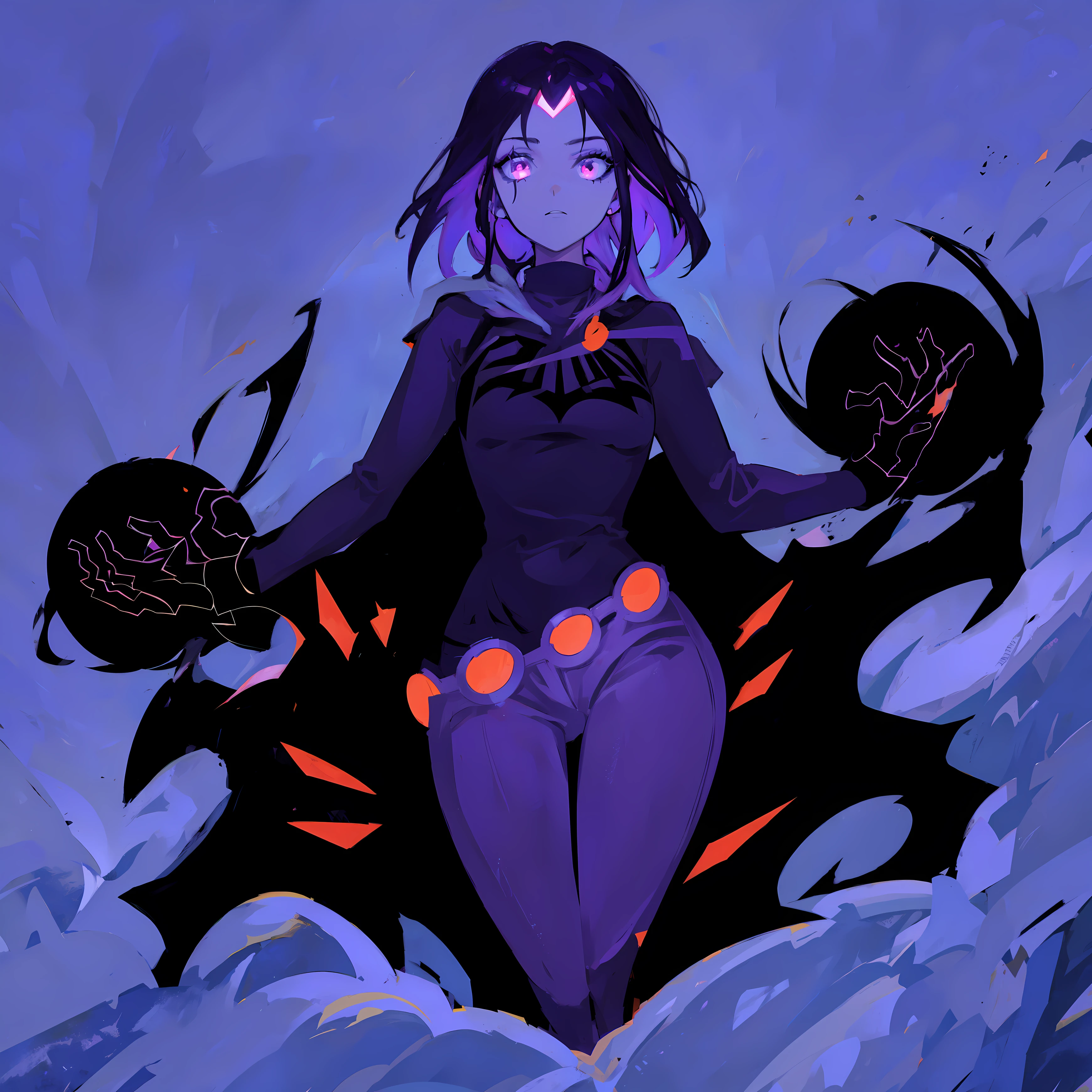 Raven titans 2D t-shirt art, witch, epic illustration, vector, 2d illustration, grayscales, modern colors full gradients, focused, from front view