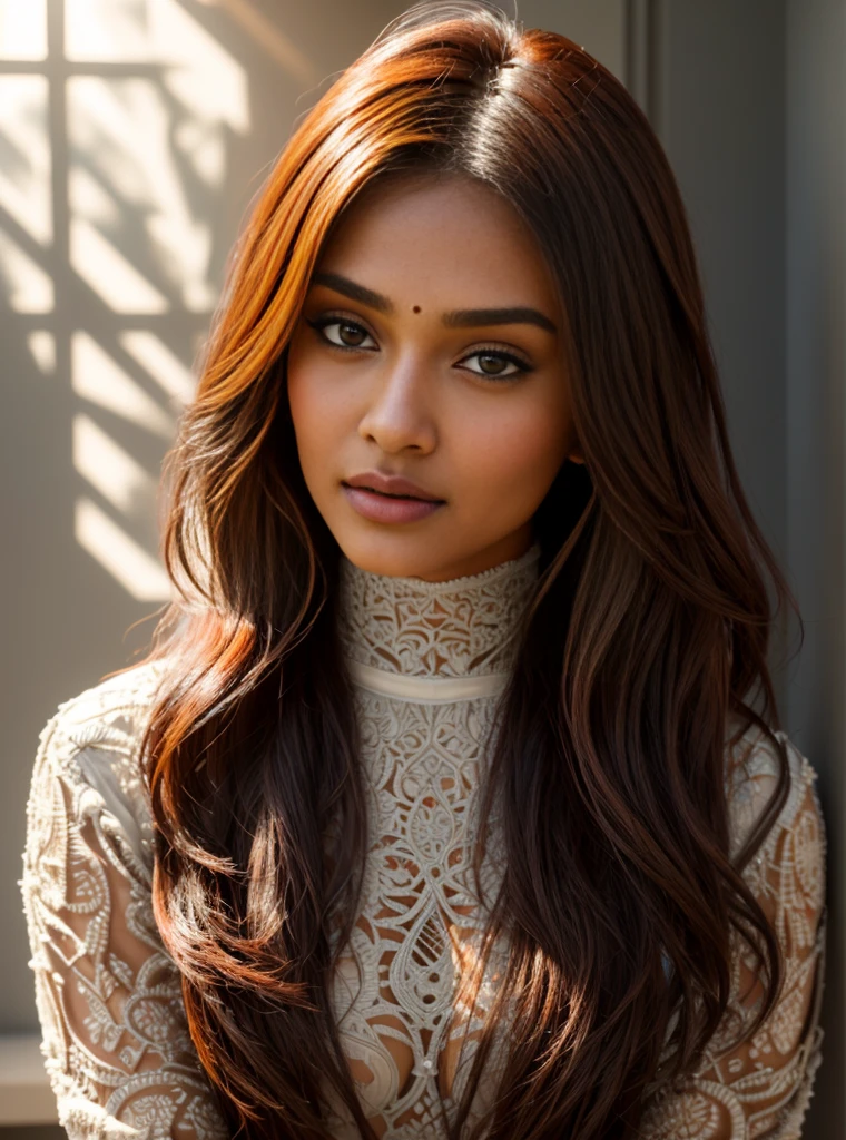(Beautiful light skin indian girl, KIKI Layne, Kylie Jenner, maitreyi ramakrishnan, Jessica Alba, 18 years), big round breasts, slim waist, big hips, beautiful soft thighs, beautiful legs, Wearing tight white and black cotton-Lycra-fabric long sleeve mini dress, Instagram Vibes, Allegiant Movie Graphics, modern minimalist semi-future, vibrant, vivid, perfect lighting, HDR, 8k, ((intricate detailed:1.4)), ((hyper realistic)), Extremely Realistic, Realism, Raw photo, Photography, Photorealism, Photoshoot,