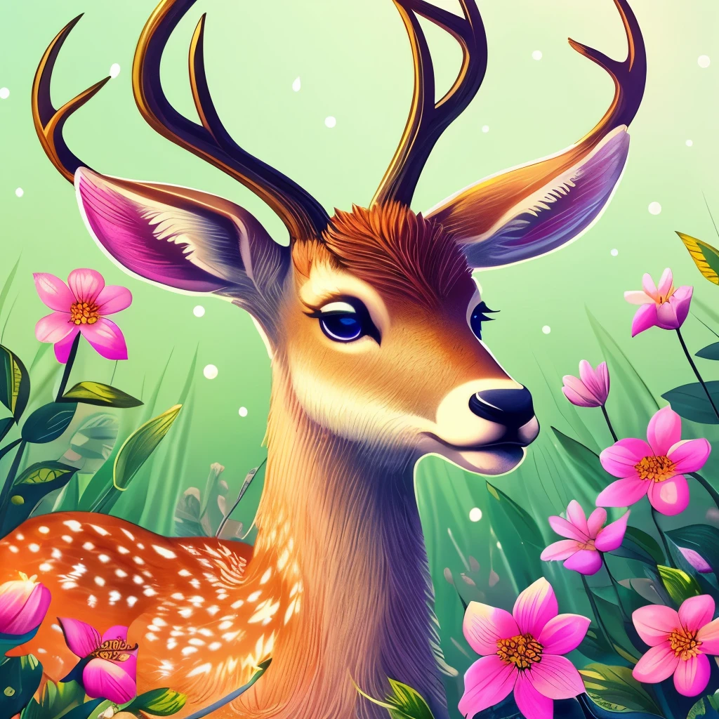 deer with flowers and leaves in the night, cute detailed digital art, magical flowers, jen bartel, anime art wallpaper 4k, anime art wallpaper 4 k, the flower prince, anime art wallpaper 8 k, a beautiful artwork illustration, nature and floral aesthetics, overgrown with shiny blobs, cute digital art, anthropomorphic deer, procreate illustration