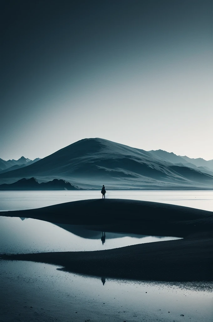 Create a minimalist black space landscape with various details 