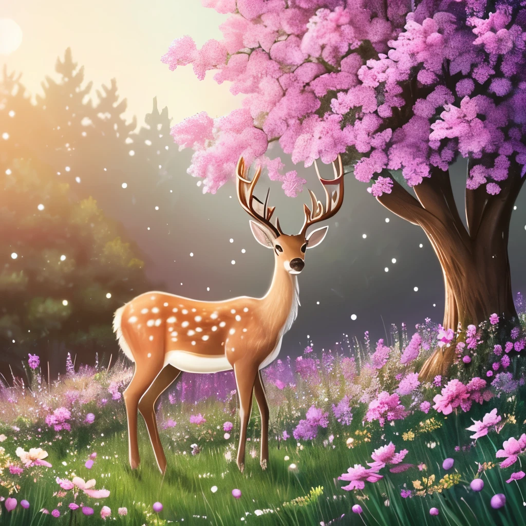 deer with flowers and leaves in the night, cute detailed digital art, magical flowers, jen bartel, anime art wallpaper 4k, anime art wallpaper 4 k, the flower prince, anime art wallpaper 8 k, a beautiful artwork illustration, nature and floral aesthetics, overgrown with shiny blobs, cute digital art, anthropomorphic deer, procreate illustration