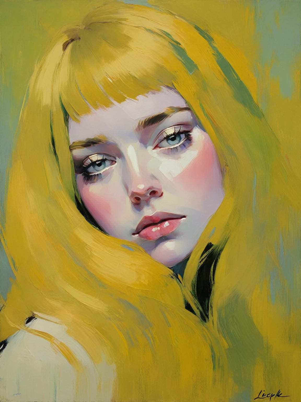 Create an evocative oil painting inspired by Malcolm Liepke, based on the provided image. Capture the intense, introspective expression of the young subject using thick, expressive brushstrokes and a muted color palette. Highlight the emotional depth and vulnerability in the subject's gaze, emphasizing the play of light and shadow on their face. Maintain a simple, textured background that complements the subject's contemplative presence. Focus on the tactile quality of the oil paint to convey the raw emotion and intimacy characteristic of Liepke's style.