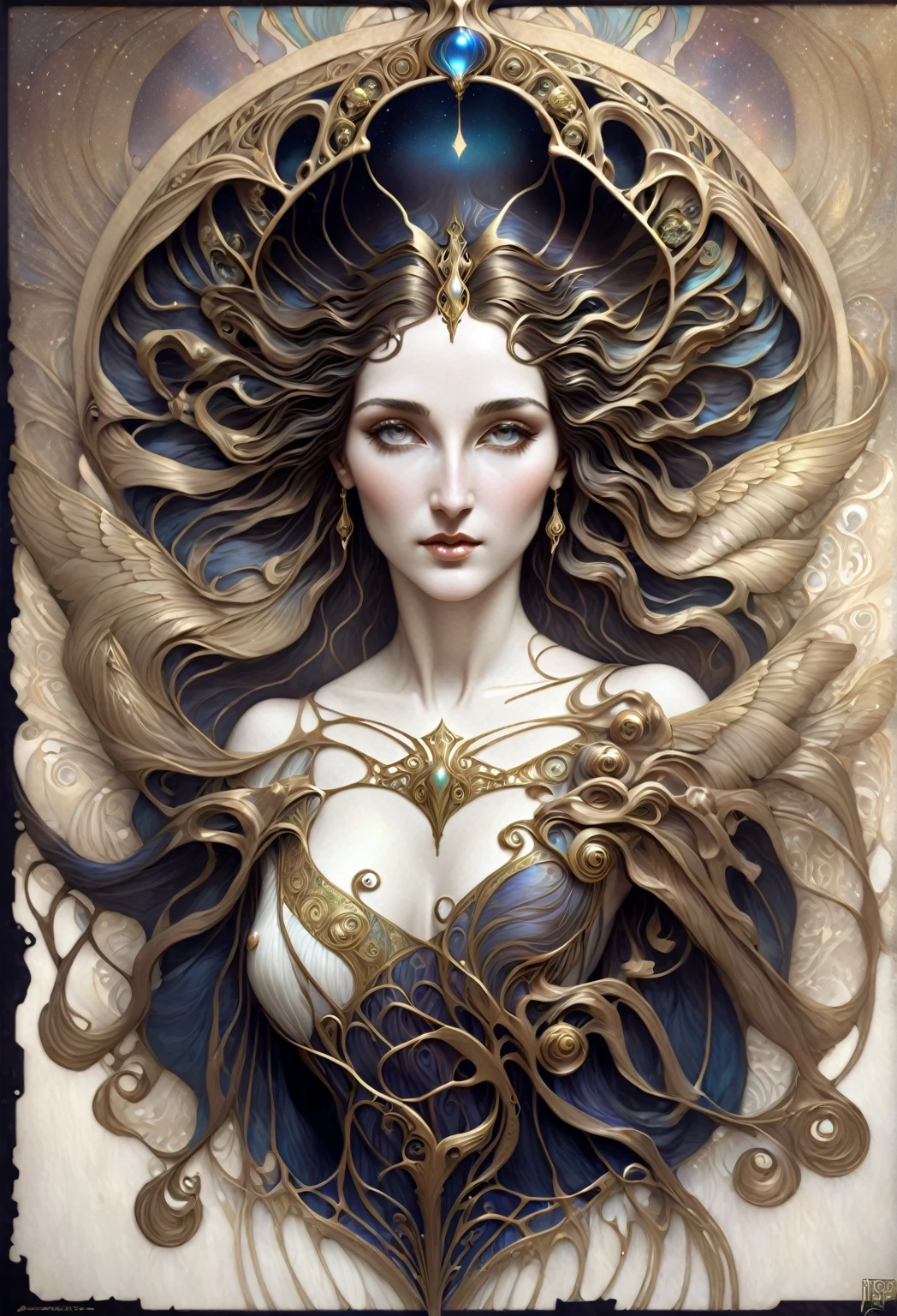 a beautiful goddess isis, egyptian goddess, alphonse mucha style, detailed crown, queenie gesture, ornate headdress, flowing robes, golden skin, piercing eyes, intricate details, ethereal lighting, dreamlike atmosphere, vibrant colors, dramatic pose, masterpiece, 8k, ultra-detailed, photorealistic, cinematic, glowing aura