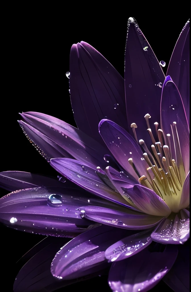 purple flower with water droplets on it in the middle of a garden, a macro photograph by Chris Rallis, flickr, psychedelic art, beautiful flower, magical colorful flowers, glowing purple, beautiful deep colors, beautiful vibrant colors, beautiful!!!!!!!!!, with beautiful colors, magical flowers, stunning colors, purple and blue, beautiful detail and color, gorgeous colors, moody beautiful colors