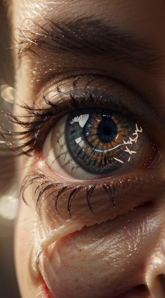 there is a close up of a person's eye with a blurry background, photorealistic eyes render, ultra realistic 3d illustration, amazing photorealistic graphics, hyperrealism. fantasy 4k, intricate eye detail focus, beautiful photorealistic imagery, hyper realistic 3 d render, hyper realistic render, hyper realistic detailed render, hyperrealistic vfx render, hyper - realistic render