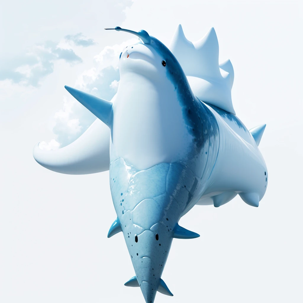 Big Animaly, narwhal mixed with clouds skins, Grassroots background, (white background simpleks)