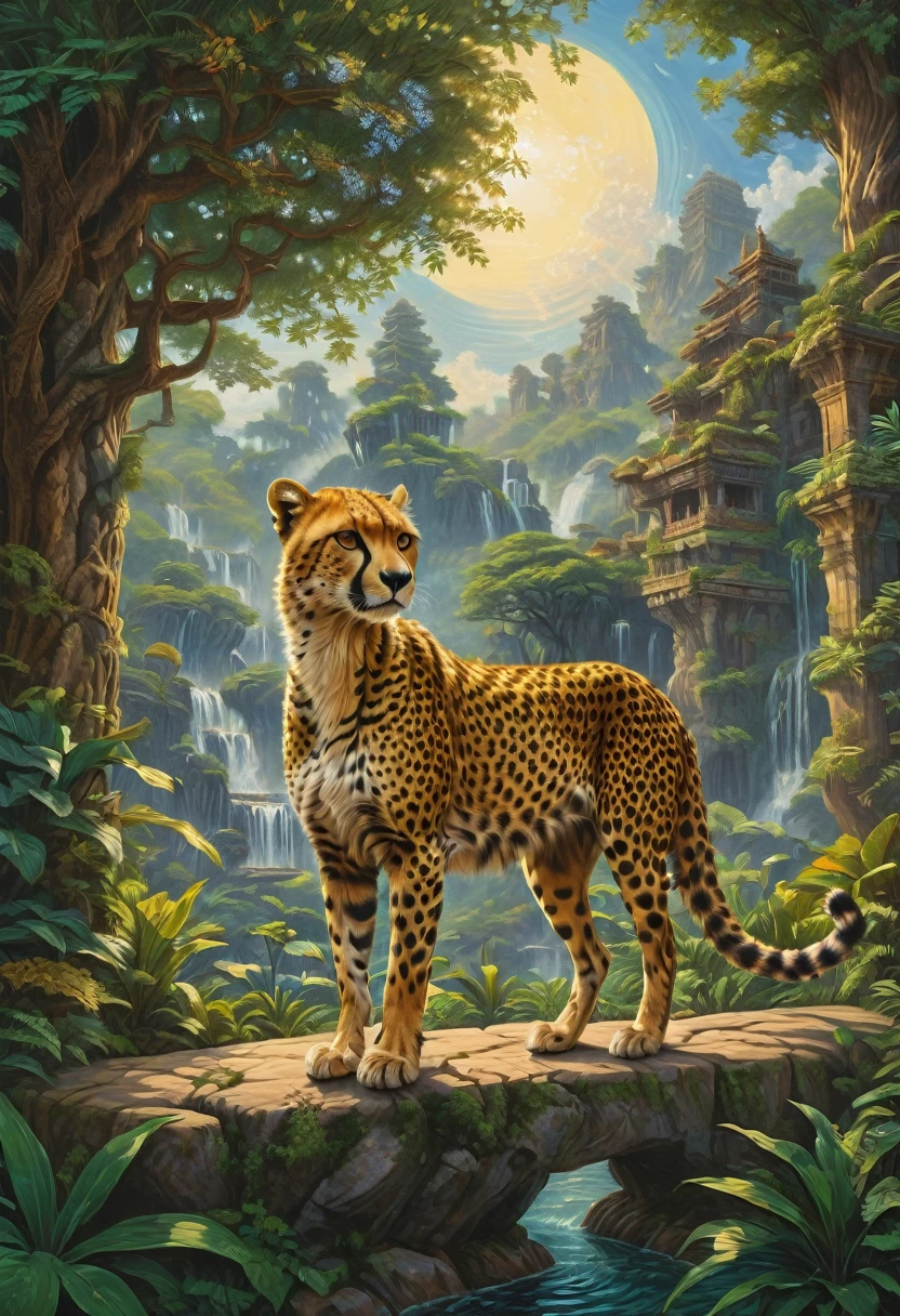 A Cheetah, by Rob Gonsalves, best quality, masterpiece, very aesthetic, perfect composition, intricate details, ultra-detailed