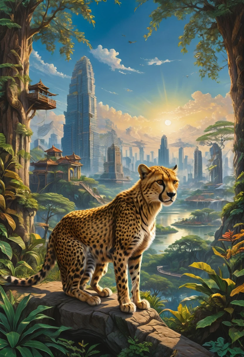 A Cheetah, by Rob Gonsalves, best quality, masterpiece, very aesthetic, perfect composition, intricate details, ultra-detailed