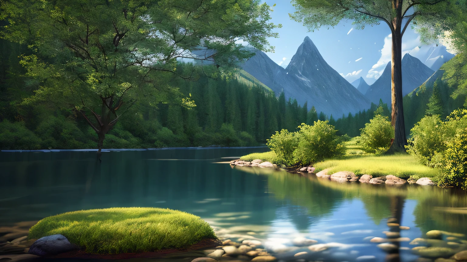 A peaceful place, very nice, aesthetic, calm, scenic. Fotorrealist, 8K uhd, Studio quality, Ultra photo realism, maximum detail, massive scale, Post processing, realist, photorealism, photoshop, Photography, detailed, cinematic lighting, landscape, panoramic, landscape, ray tracing, cine4d