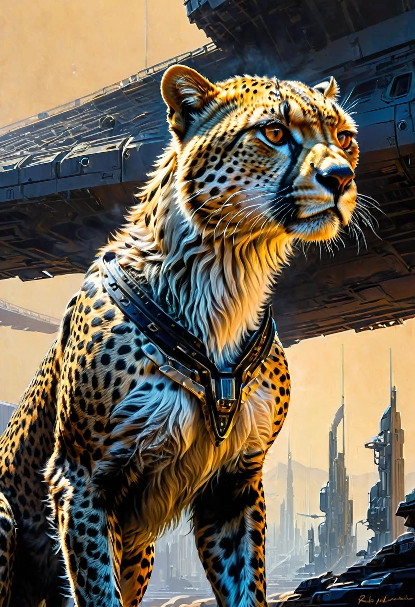 A Cheetah, by Ralph McQuarrie, best quality, masterpiece, very aesthetic, perfect composition, intricate details, ultra-detailed