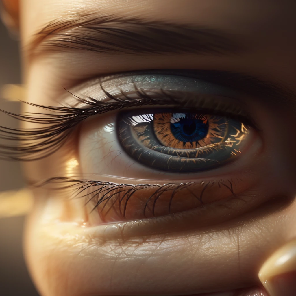 there is a close up of a person's eye with a blurry background, photorealistic eyes render, ultra realistic 3d illustration, amazing photorealistic graphics, hyperrealism. fantasy 4k, intricate eye detail focus, beautiful photorealistic imagery, hyper realistic 3 d render, hyper realistic render, hyper realistic detailed render, hyperrealistic vfx render, hyper - realistic render