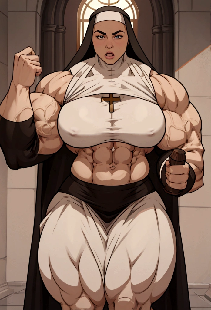 very huge muscle nun big hard pecs abs