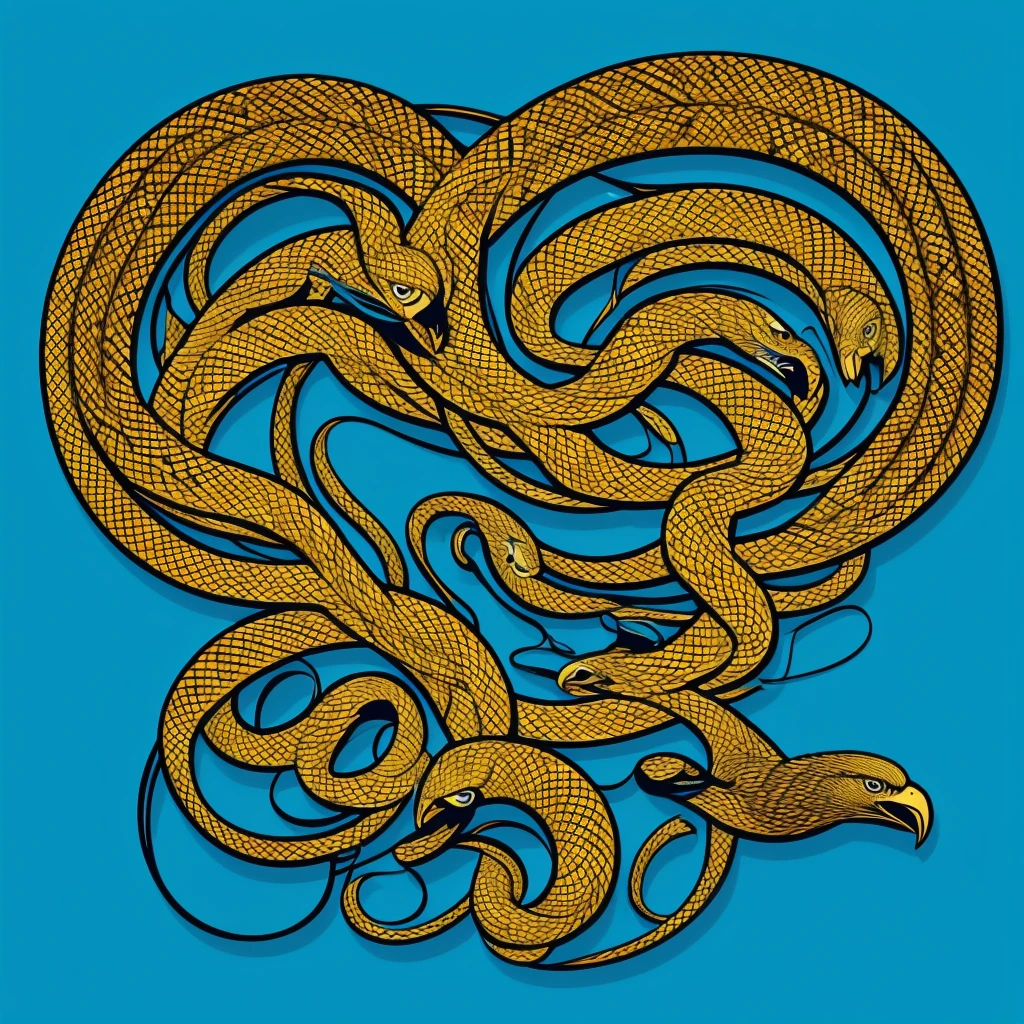 Coiled snake and eagle, falling, logotype