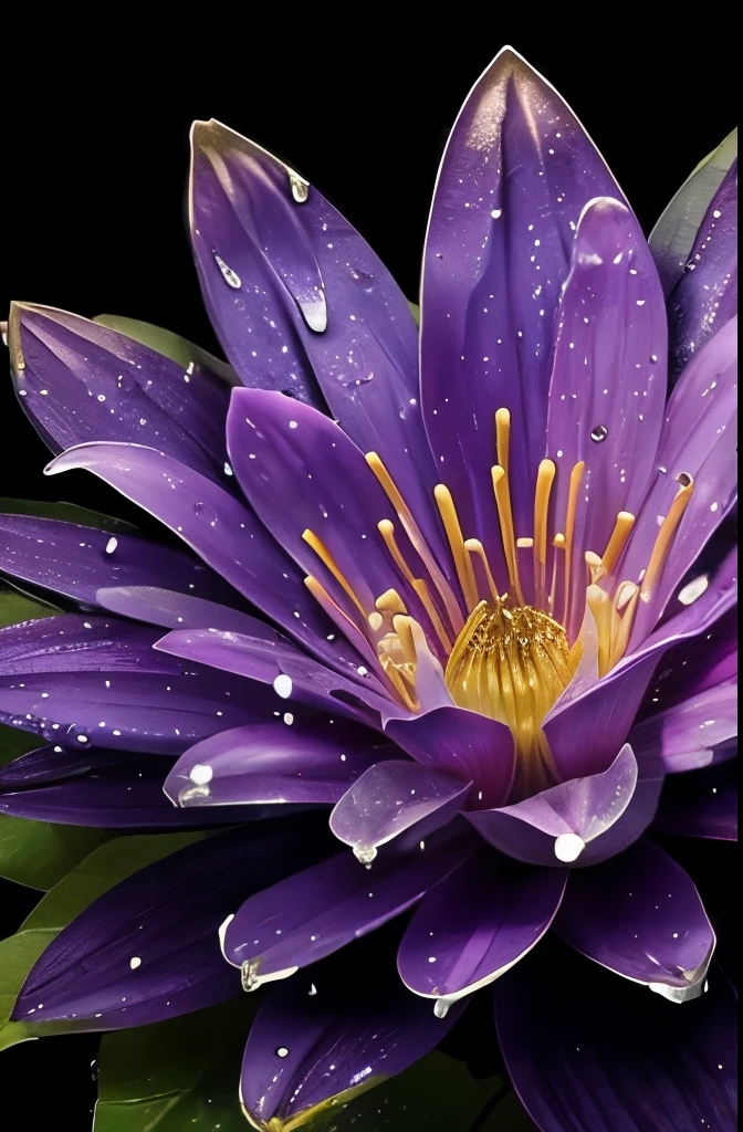 purple flower with water droplets on it in the middle of a garden, beautiful flower, magical colorful flowers, glowing purple, beautiful deep colors, beautiful vibrant colors, beautiful!!!!!!!!!, with beautiful colors, magical flowers, stunning colors, purple and blue, beautiful detail and color, gorgeous colors, moody beautiful colors, purple magic, blue and purple, beautiful colors