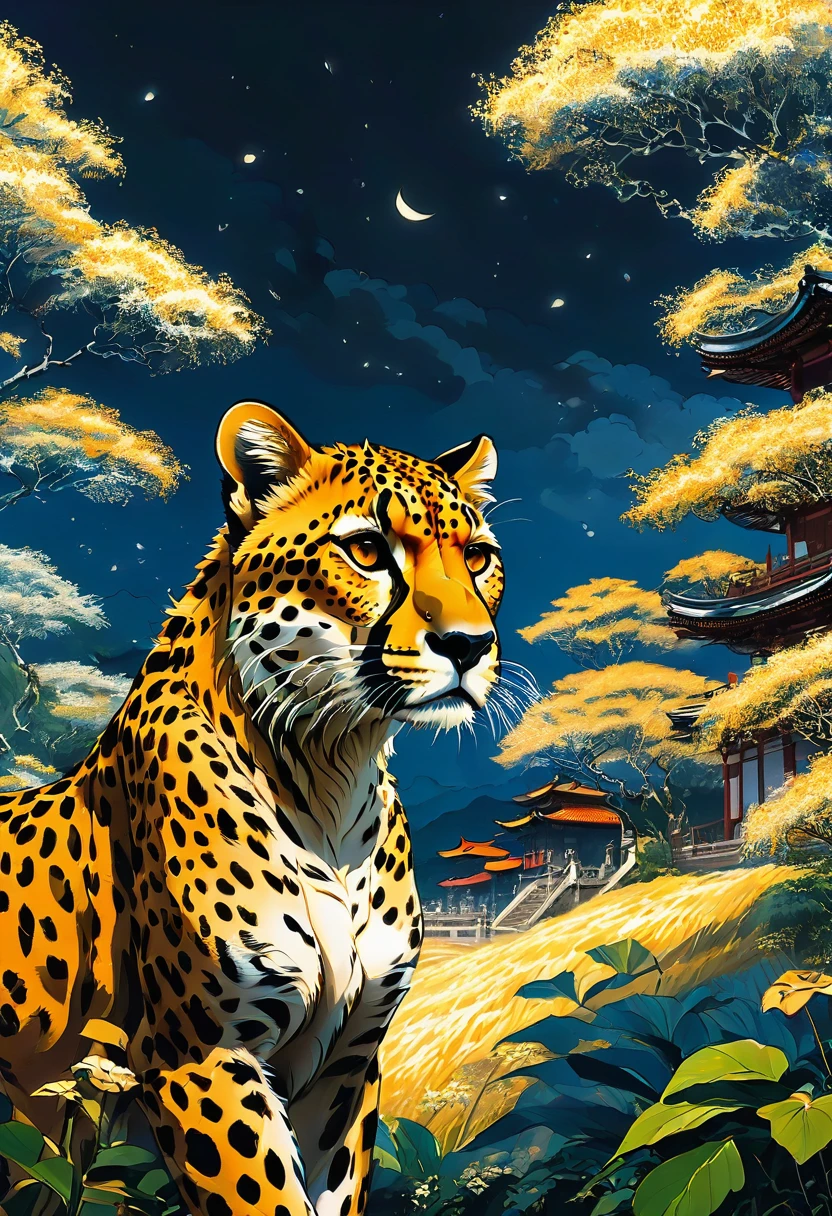 A Cheetah, by Satoshi Kon, best quality, masterpiece, very aesthetic, perfect composition, intricate details, ultra-detailed