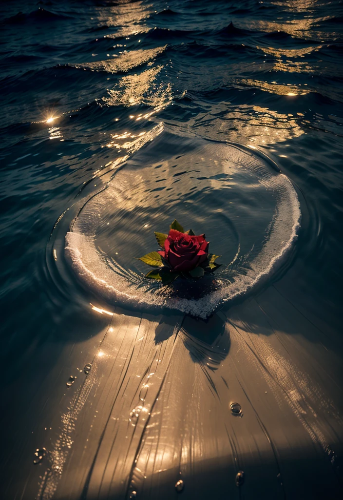 Generate beautiful roses in the middle of a Caribbean ocean at night, full moon night