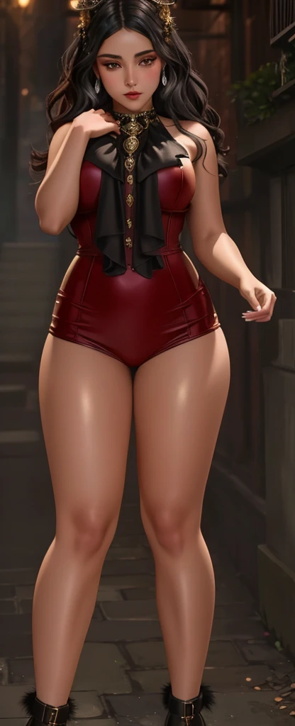 A girl, its fur a mix of silver and gold, eyes glowing with an otherworldly intensity. The image is a digitally rendered painting,Cropped shoulders, Bikini, Big thighs, Oily skin, The werewolf's claws are adorned with ornate Victorian engravings, contrasting against its savage appearance. The background is a smoky, dimly lit alleyway, adding an air of mystery to the already captivating creature. The overall quality of the image is absolutely breathtaking, showcasing the artist's skill in blending fantasy and historical elements seamlessly, big thighs, (Naked:1.3)