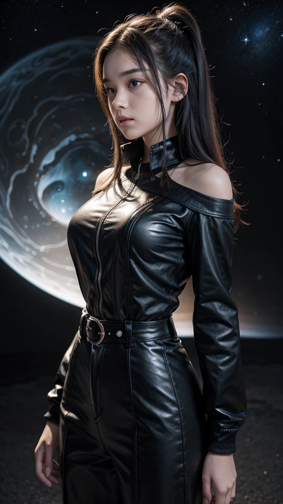 universe detective (a 15 year old) showing only the waist to head part for a profile photo 