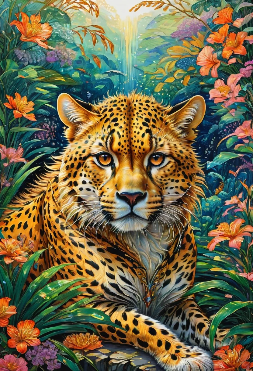 A Cheetah, by Chiho Aoshima, best quality, masterpiece, very aesthetic, perfect composition, intricate details, ultra-detailed