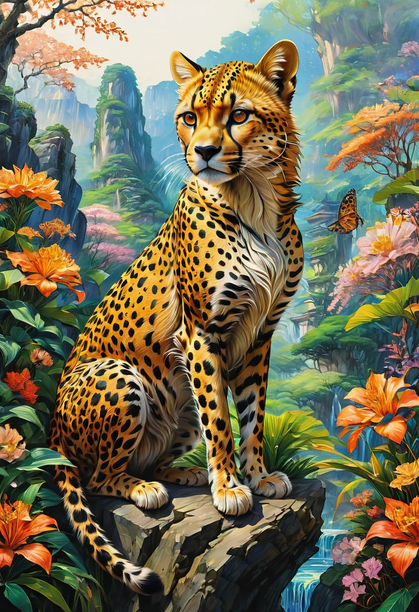 A Cheetah, by Chiho Aoshima, best quality, masterpiece, very aesthetic, perfect composition, intricate details, ultra-detailed