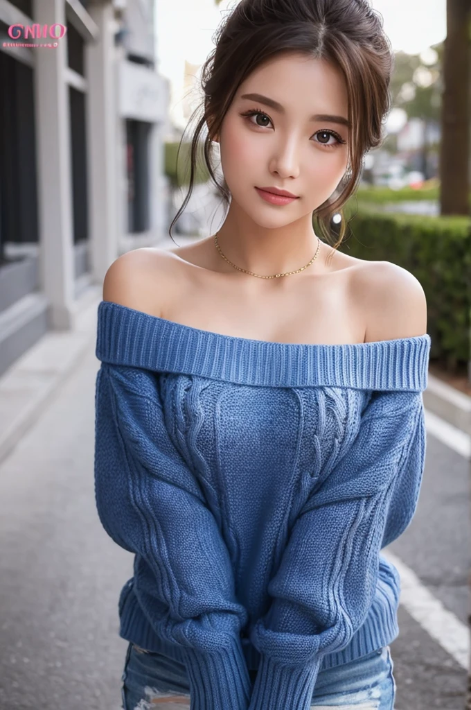 ((Highest quality)), ((masterpiece)), (detailed), One girl, Off-the-shoulder sweater,