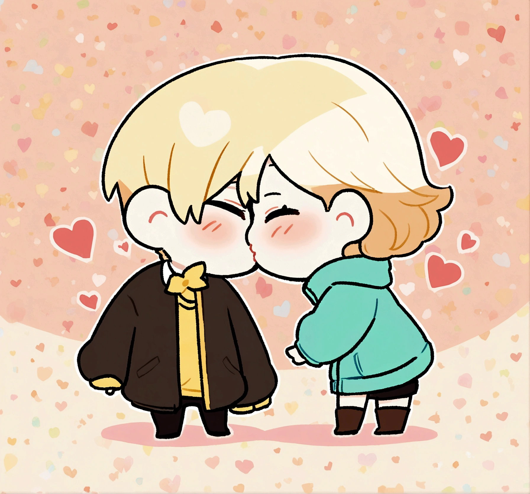Chibi,couple,anime,the handsome boy nip his cute and jealous girl,couple jacket,cute kiss