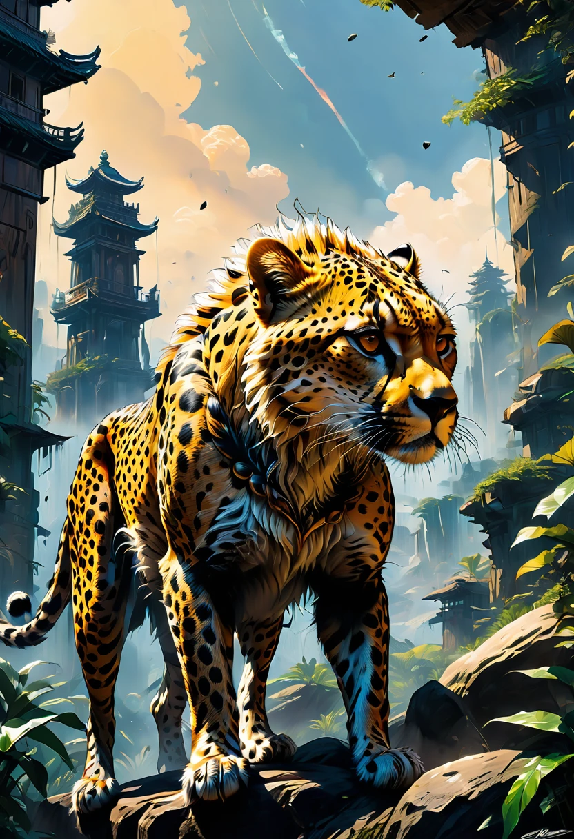 A Cheetah, by Frank Miller comic style, best quality, masterpiece, very aesthetic, perfect composition, intricate details, ultra-detailed