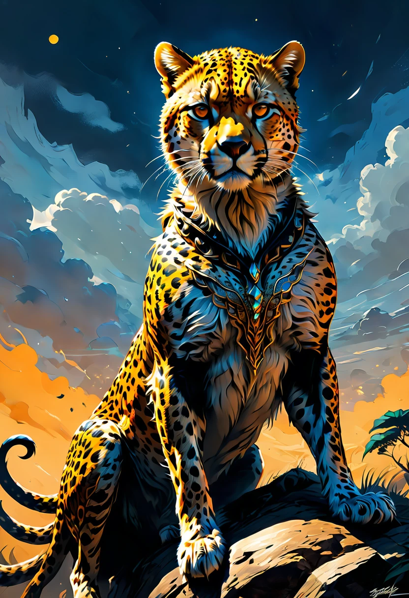 A Cheetah, by Frank Miller comic style, best quality, masterpiece, very aesthetic, perfect composition, intricate details, ultra-detailed