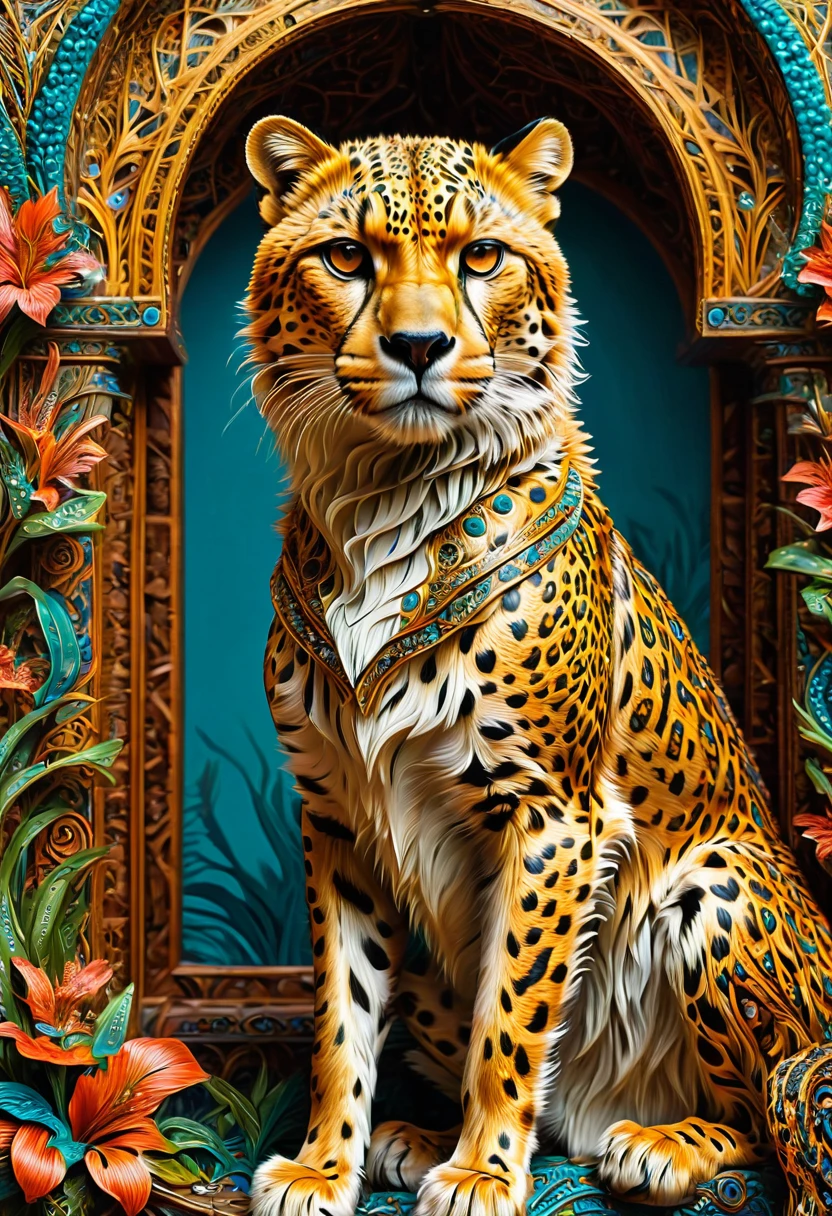 A Cheetah, by Wes Anderson, best quality, masterpiece, very aesthetic, perfect composition, intricate details, ultra-detailed