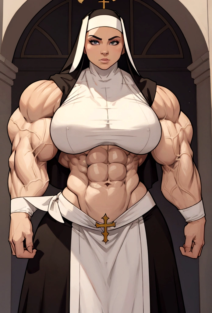very huge muscle nun big pecs abs
