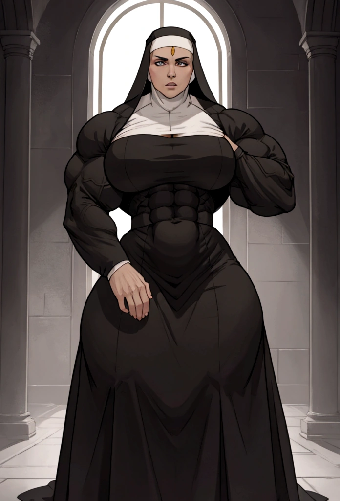 very huge muscle nun big pecs abs 