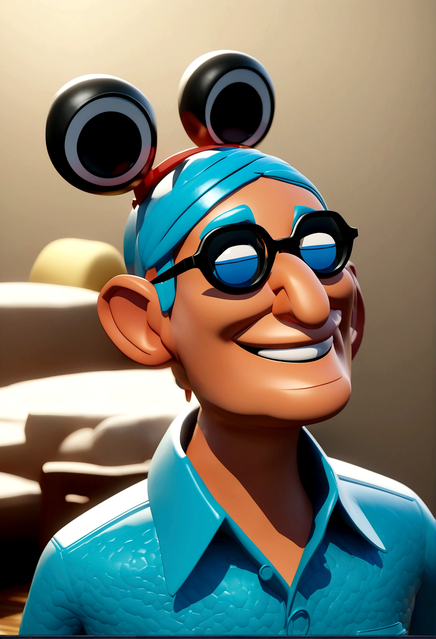 Cartoon character of a man in sunglasses and blue shirt, animation character, stylized character, animation style rendering, 3d stylized, Arnold Maya rendering, Stylized 3D rendering, toon render screenshot, 3d character, 3d character, Stylized 3D rendering, 3D character rendering, cartoon character, Personagem de close up, character posing,  (Pixar-style) (master part:1.2) (bokeh) (best qualityer) (skin detailed) (detailed texture) (8K) (Argilla) (cinematic lighting) (sharp focus