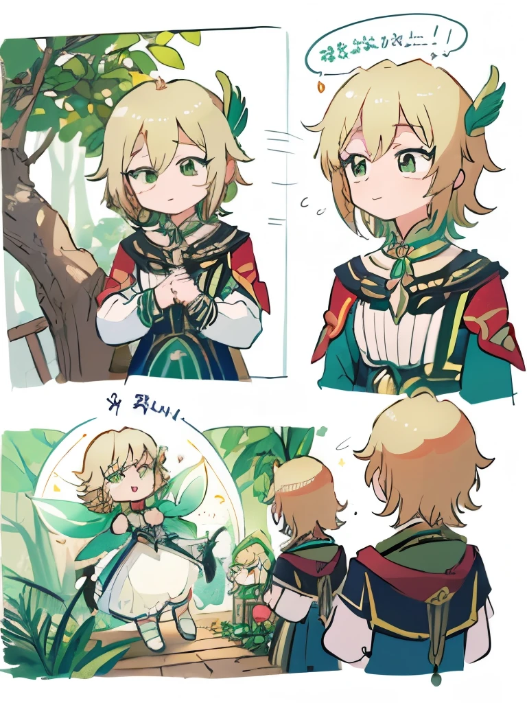 (best quality,4k,8k, high res,masterpiece:1.2), ((masterpiece)), (((best quality))),
((({2 characters:1}))),((({ one of them is kaveh from genshin impact, 1boy,hair ornament, jewelry,feather hair ornament}:1))),((({, the other character is a forest fairy with brown short hair and green eyes}:1)))
((masterpiece)), (((best quality))), Illustration, 1 girl, hair color, hairstyle fax, eyes, plants themed character, flowy puffy hair, green eyes, forest themed character, fairy, adorable, hairstyle fax, deity, light brown to blond hair, short hair, bangs, magical, female, green dress, plants and forests theme, (ethereal being), ethereal pose, charturnbetalora, clothes are a mix of white or green, smile, green eyes
(ethereal being), soft smile, (({comforting aura})), 2d painting, ({ethereal painting})
chibi,simple background,multiple girls, multiple views,comic,koma,border,chibi,simple background
bagcat,chibi, chibi,simple background