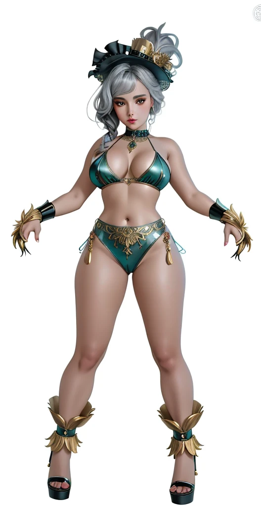 A girl, its fur a mix of silver and gold, eyes glowing with an otherworldly intensity. The image is a digitally rendered painting,Cropped shoulders, Bikini, Big thighs, Oily skin, The werewolf's claws are adorned with ornate Victorian engravings, contrasting against its savage appearance. The background is a smoky, dimly lit alleyway, adding an air of mystery to the already captivating creature. The overall quality of the image is absolutely breathtaking, showcasing the artist's skill in blending fantasy and historical elements seamlessly, big thighs, (Naked:1.3)