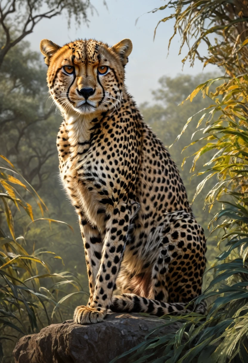 A Cheetah, by greg rutkowski, best quality, masterpiece, very aesthetic, perfect composition, intricate details, ultra-detailed