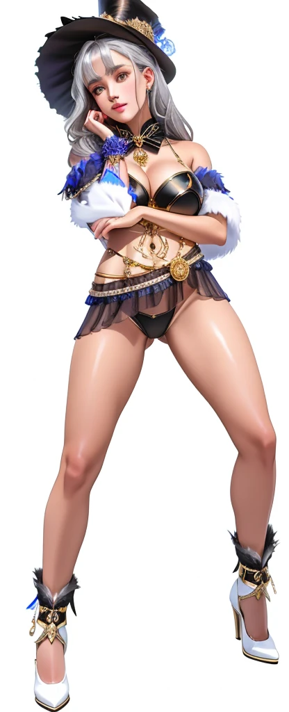 A girl, its fur a mix of silver and gold, eyes glowing with an otherworldly intensity. The image is a digitally rendered painting,Cropped shoulders, Bikini, Big thighs, Oily skin, The werewolf's claws are adorned with ornate Victorian engravings, contrasting against its savage appearance. The background is a smoky, dimly lit alleyway, adding an air of mystery to the already captivating creature. The overall quality of the image is absolutely breathtaking, showcasing the artist's skill in blending fantasy and historical elements seamlessly, big thighs, (Naked:1.3)
