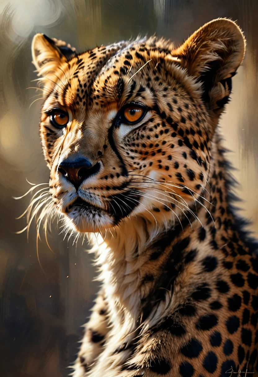 A Cheetah, by Casey Baugh, best quality, masterpiece, very aesthetic, perfect composition, intricate details, ultra-detailed