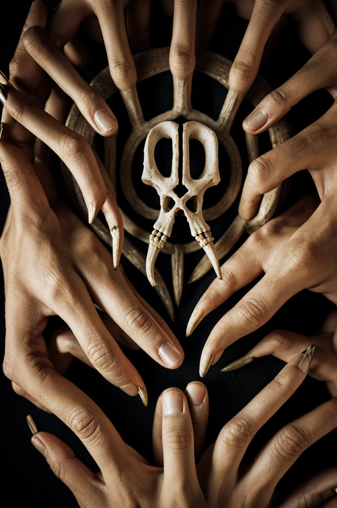 A human hand but only made of bones, What is the devil symbol doing?
